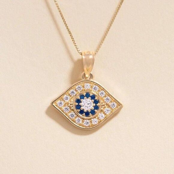 14K Solid Gold Evil Eye Charm Pendant 1.75g - Picture 2 of 4